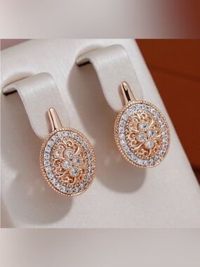 Art Deco Earrings Gold Plated Simulated diamonds New